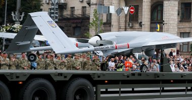 A Bayraktar drone is seen during a rehearsal for the Independence Day military parade in central Kyiv, Ukraine Aug.18, 2021. (Reuters File Photo)