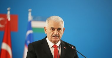  Binali Yıldırım speaks at the 12th meeting of the Council of Elders of the Organization of Turkic States in Istanbul, Turkey, Wednesday, Feb. 9, 2022. (AA Photo)