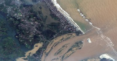 This satellite image provided by Maxar Technologies shows an overview of Mananjary, Madagascar after Cyclone Batsirai, Feb. 7, 2022. (Maxar Technologies via AP)
