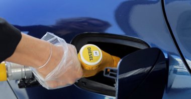 A diesel fuel nozzle with new European labels to standardize gasoline pumps in the EU zone is seen at a petrol station in Nice, France, Oct. 12, 2018. (Reuters Photo)