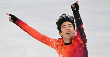 USA's Nathan Chen competes in the Beijing 2022 Winter Olympic Games men's single skating free skating of the figure skating event, Beijing, China, Feb. 10, 2022. (AFP Photo)