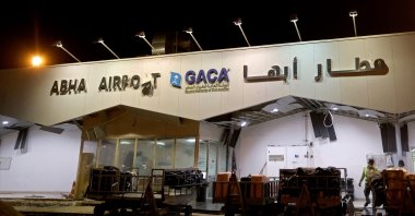 This file photo taken on Aug. 31, 2021 shows the entrance of Saudi Arabia&#039;s Abha airport in the popular mountain resort of Abha in the southwest of the country. (AFP Photo)