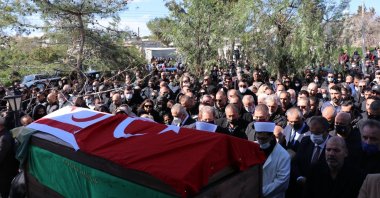 People attend a funeral for Halil Falyalı, in Iskele, Turkish Republic of Northern Cyprus, Feb. 10, 2022. (AA Photo)