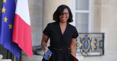 Then-French Junior Minister for Gender Equality Elisabeth Moreno arrives at the Elysee Palace, Paris, France, July 7, 2020. (AP Photo)