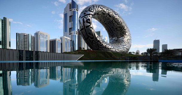 This picture taken on February 7, 2022 shows a view of Dubai's Museum of the Future which will open to the public on February 22. (AFP Photo)
