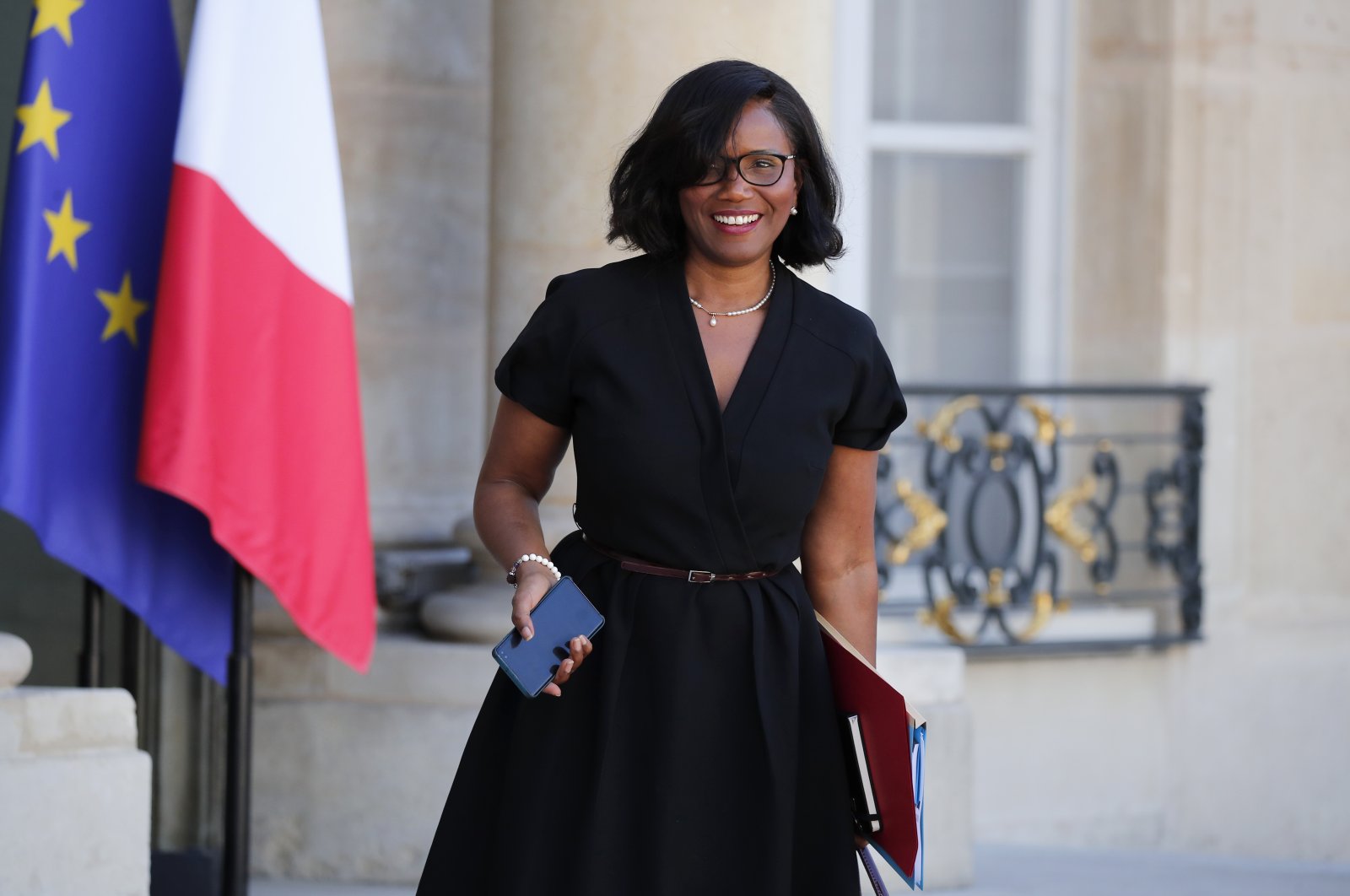 Then-French Junior Minister for Gender Equality Elisabeth Moreno arrives at the Elysee Palace, Paris, France, July 7, 2020. (AP Photo)