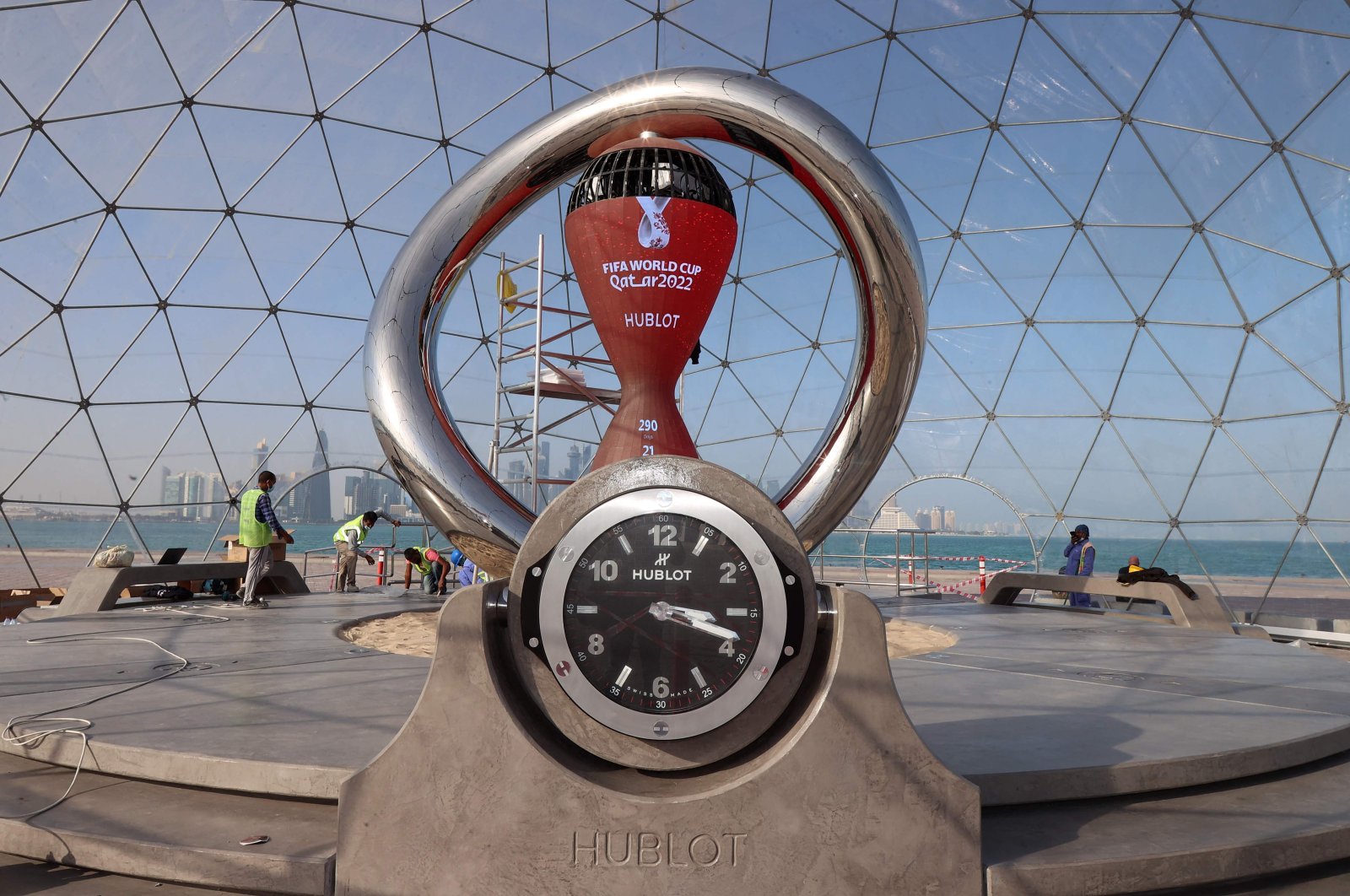The FIFA World Cup 2022 countdown clock is seenin Doha, Qatar, Feb. 3, 2022. (AFP Photo)