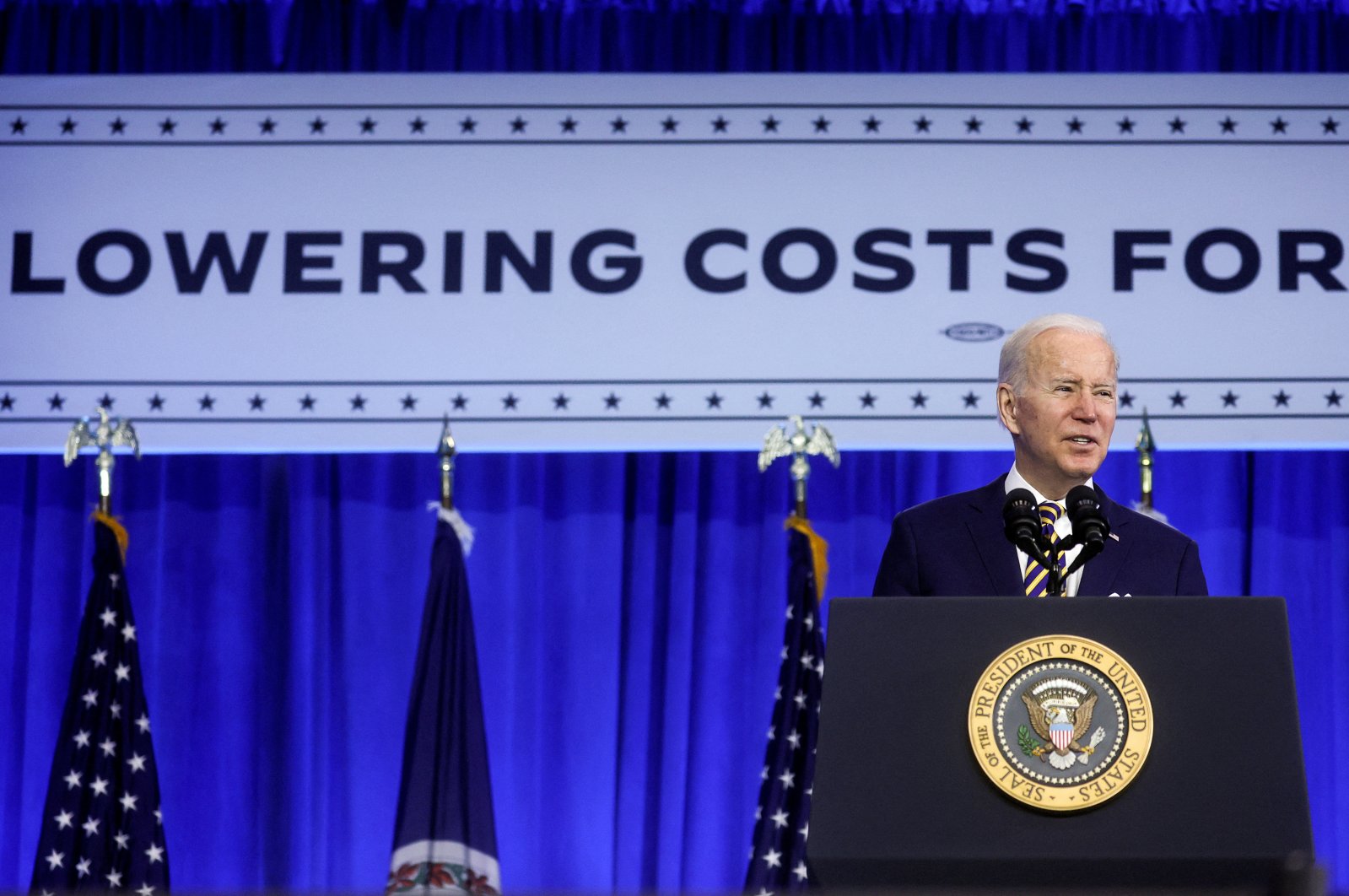 U.S. President Joe Biden delivers remarks on Biden administration efforts to lower health care costs during a visit to Germanna Community College in Culpepper, Virginia, U.S., Feb. 10, 2022. (REUTERS)