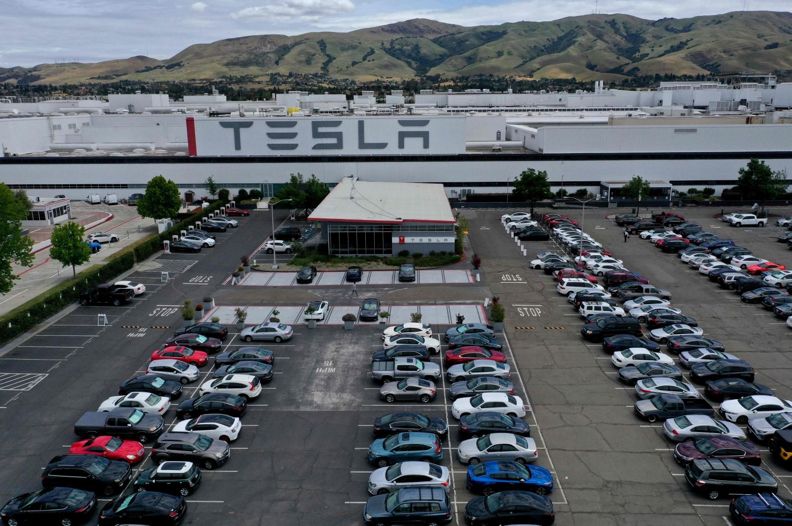 The Tesla Fremont Factory in Fremont, California is seen via an aerial view, May 13, 2020. (AFP File Photo)