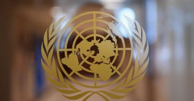 The United Nations logo is seen inside the U.N. in New York City, U.S., Feb. 25, 2021. (AFP Photo)