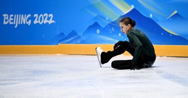 Russia&#039;s Kamila Valieva attends a training session at the Beijing 2022 Olympic Games in China, Feb. 11, 2022. (AFP Photo)