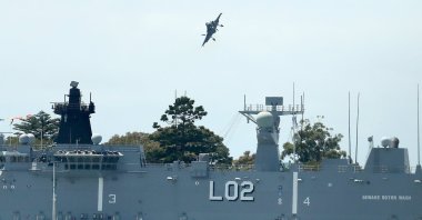 The F-35 Lightning II fast jet performs during Australia Day celebrations in Bondi, Australia, Jan. 26, 2022. (EPA Photo)