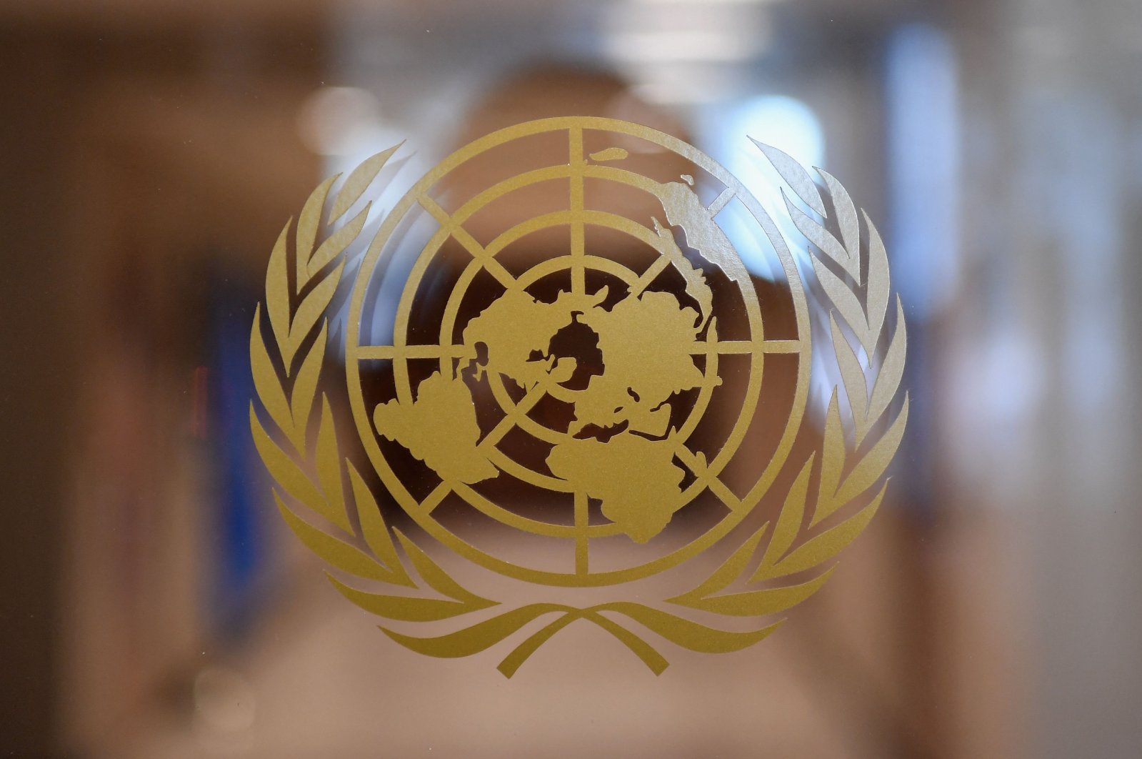 The United Nations logo is seen inside the U.N. in New York City, U.S., Feb. 25, 2021. (AFP Photo)