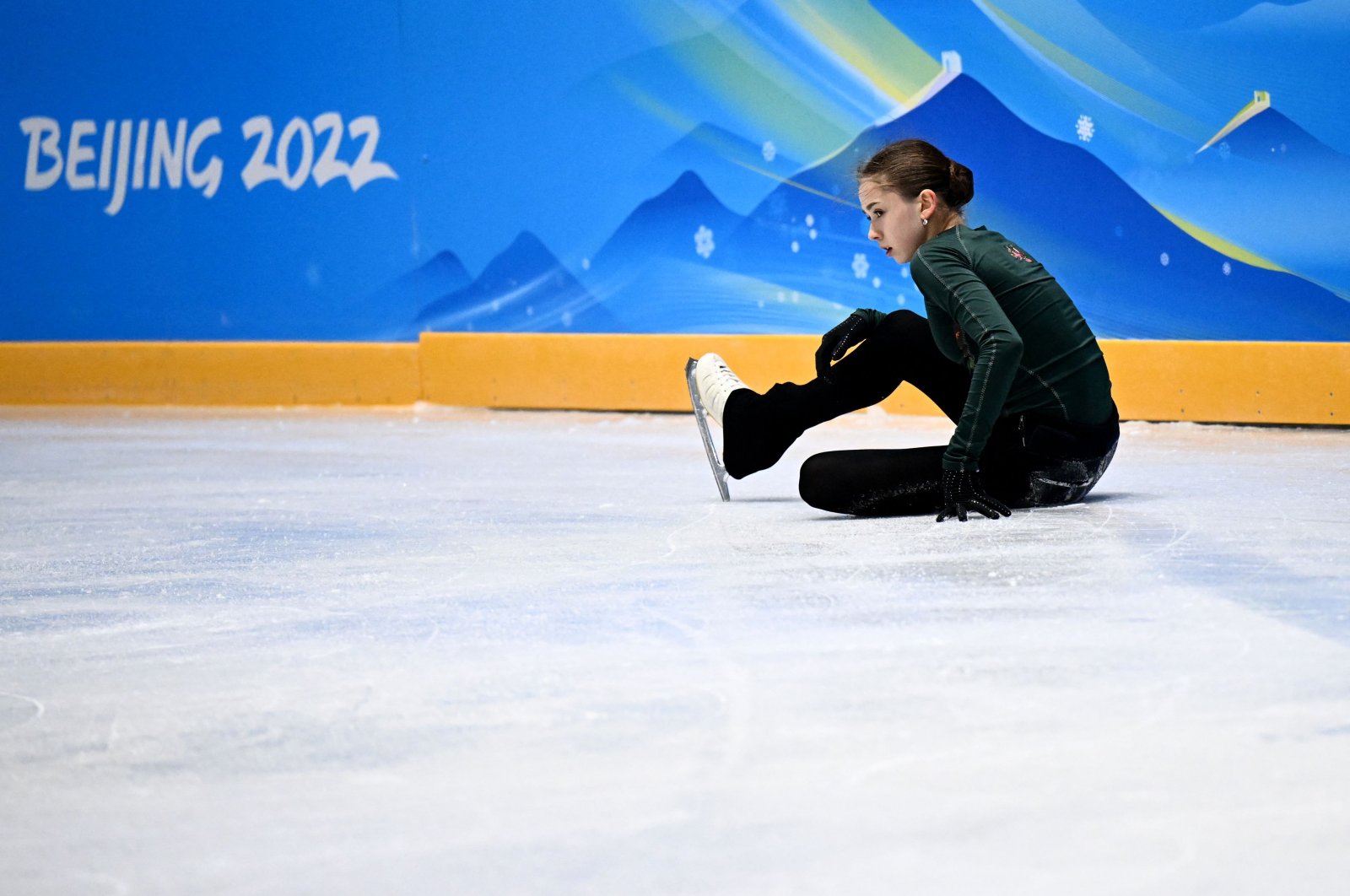 Russia&#039;s Kamila Valieva attends a training session at the Beijing 2022 Olympic Games in China, Feb. 11, 2022. (AFP Photo)