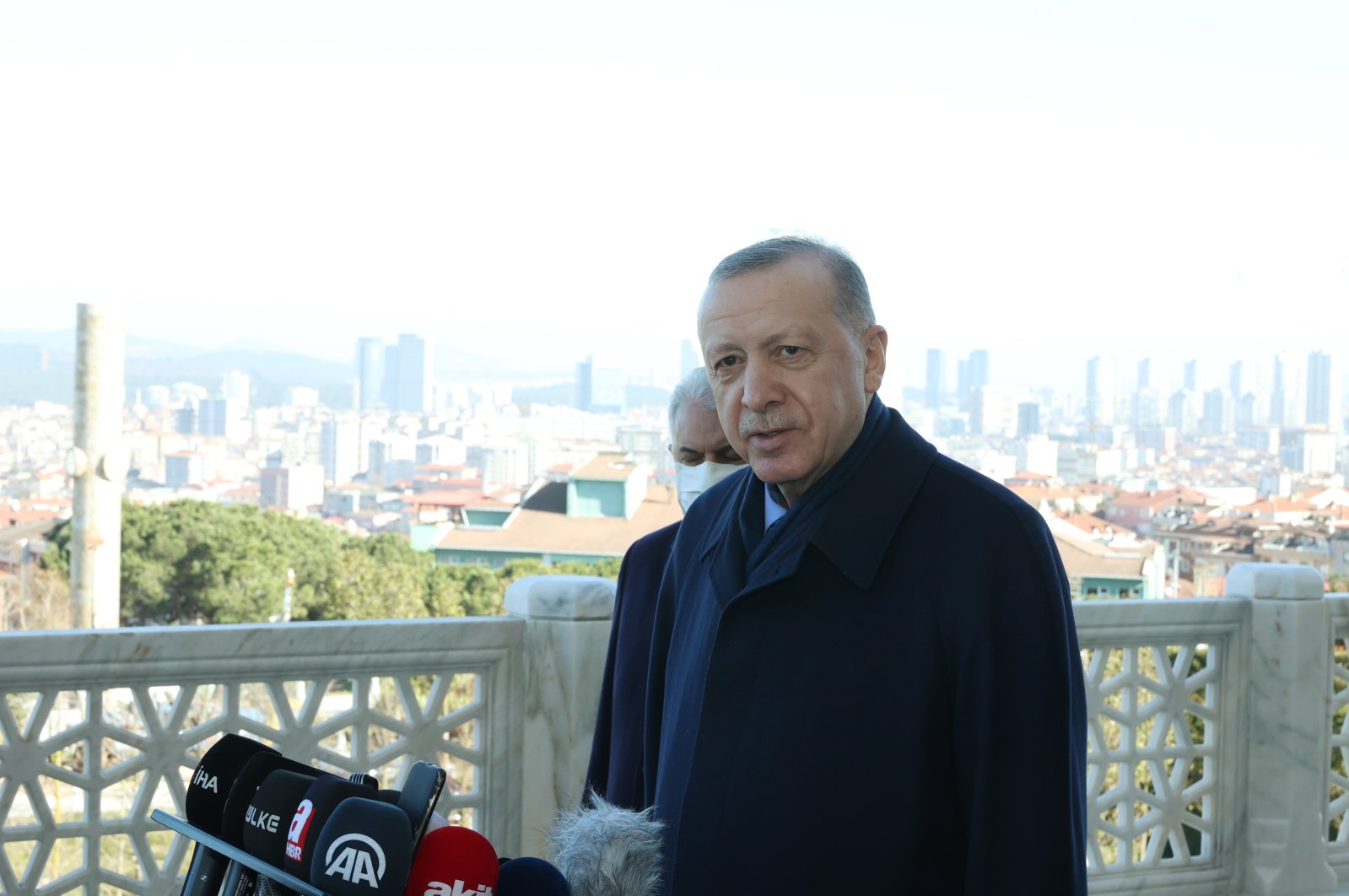 President Recep Tayyip Erdoğan speaks to reporters, in Istanbul, Turkey, Feb. 11, 2022. (İHA PHOTO) 