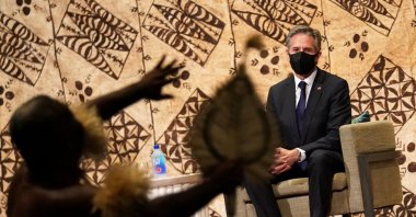 U.S. Secretary of State Antony Blinken watches a cultural farewell ceremony during his visit to Nadi, Fiji, Feb.12, 2022. (Reuters Photo)
