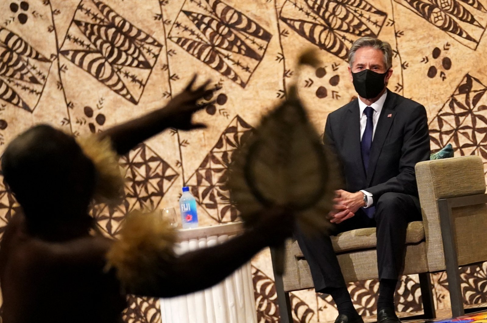 U.S. Secretary of State Antony Blinken watches a cultural farewell ceremony during his visit to Nadi, Fiji, Feb.12, 2022. (Reuters Photo)