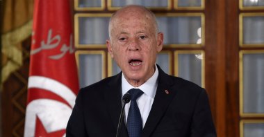 Tunisia's President Kais Saied gives a speech at the government's swearing-in ceremony at the Carthage Palace outside the capital Tunis, Tunisia, Feb. 27, 2020. (Reuters Photo)