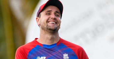 England's Liam Livingstone during a T20I match against the West Indies, Bridgetown, Barbados, Jan. 26, 2022. (AFP Photo)