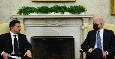U.S. President Joe Biden (R) meets with Ukraine's President Volodymyr Zelensky in the Oval Office of the White House in Washington, U.S., Sept. 1, 2021. (AFP Photo)