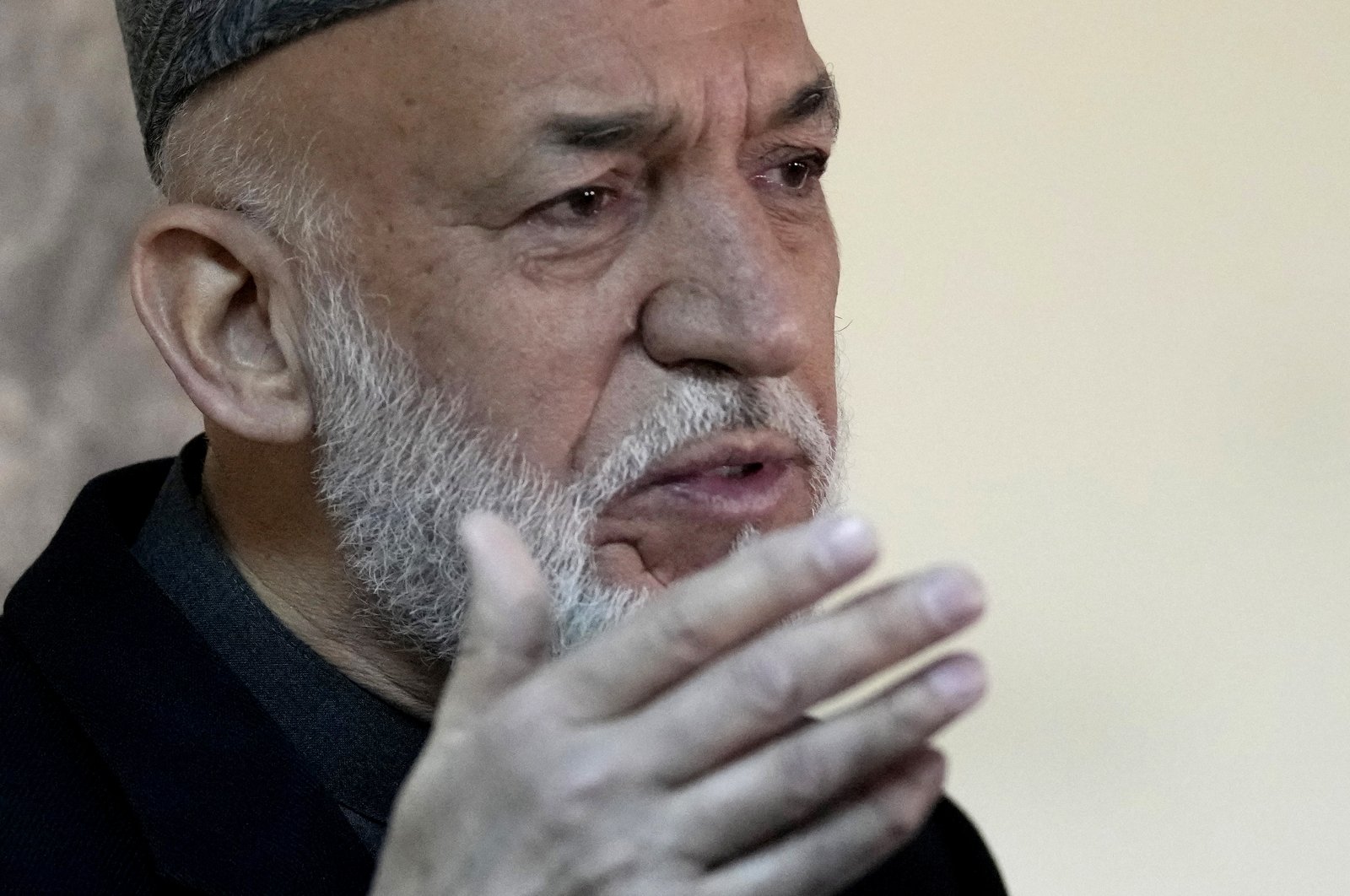 Afghanistan&#039;s former President Hamid Karzai, speaks during a press conference, in Kabul, Afghanistan, Feb. 13, 2022. (AP Photo)