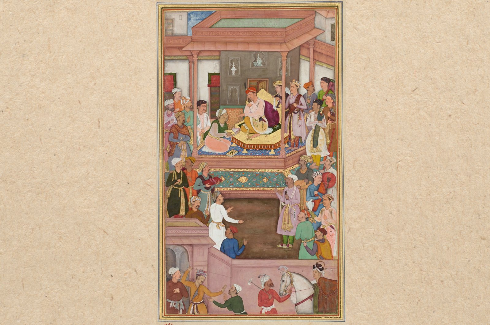 A Mughal miniature shows Abu&#039;l-Fazl ibn Mubarak presenting "Akbarnama" to Akbar I. (Wikimedia)