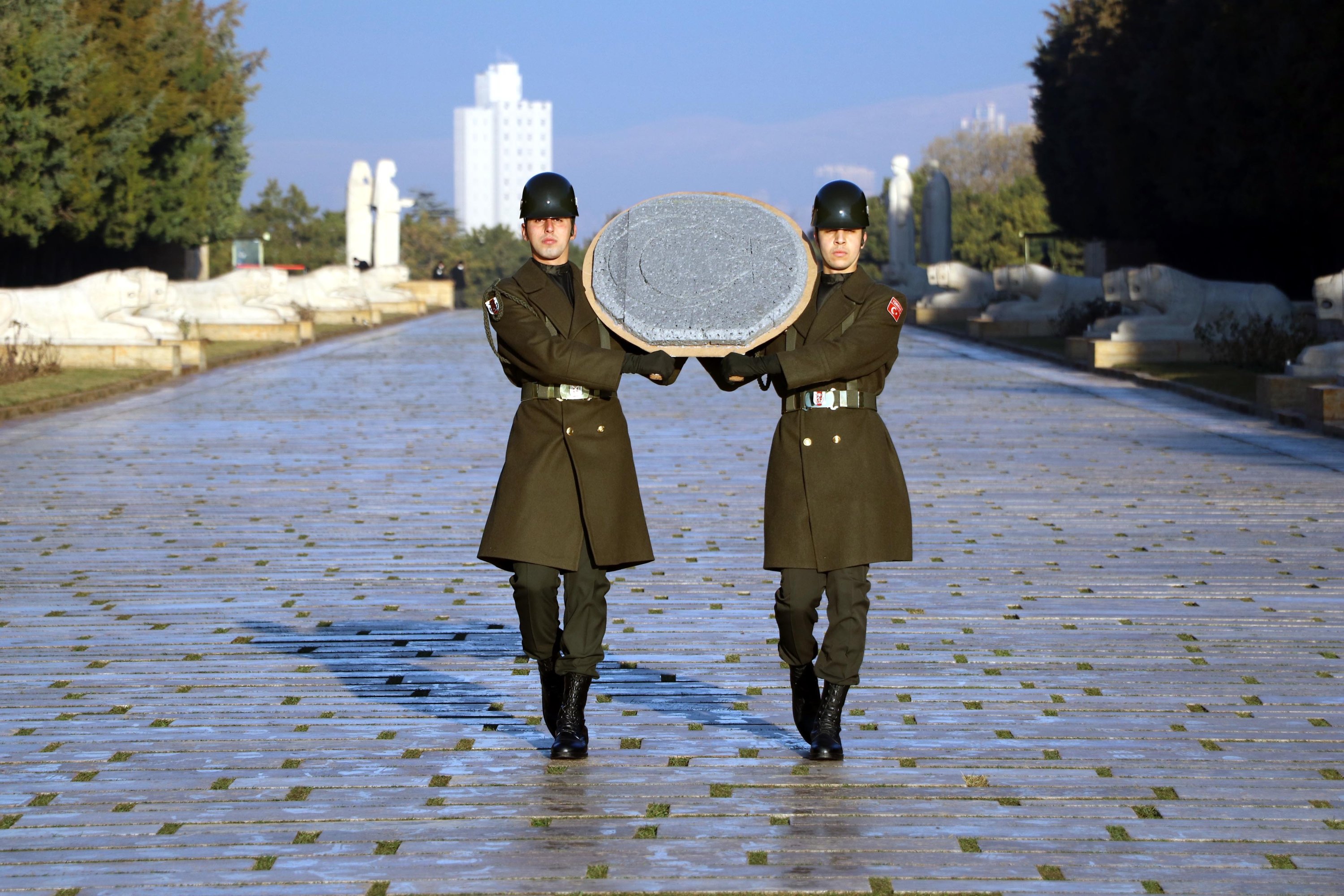 Guards at Anıtkabir are seen during their training, in the capital Ankara, Turkey, Feb. 7, 2022. (DHA Photo)