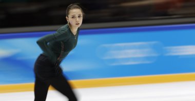 Russian Olympic Committee&#039;s (ROC) figure skater Kamila Valieva trains at the Beijing 2022 Olympic Games, Beijing, China, Feb. 14, 2022. (EPA Photo)