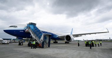 Boeing 777X, the latest series of the long-range, wide-body, twin-engine jetliners, in its test configuration in Singapore, Feb. 13, 2022. (Reuters Photo)