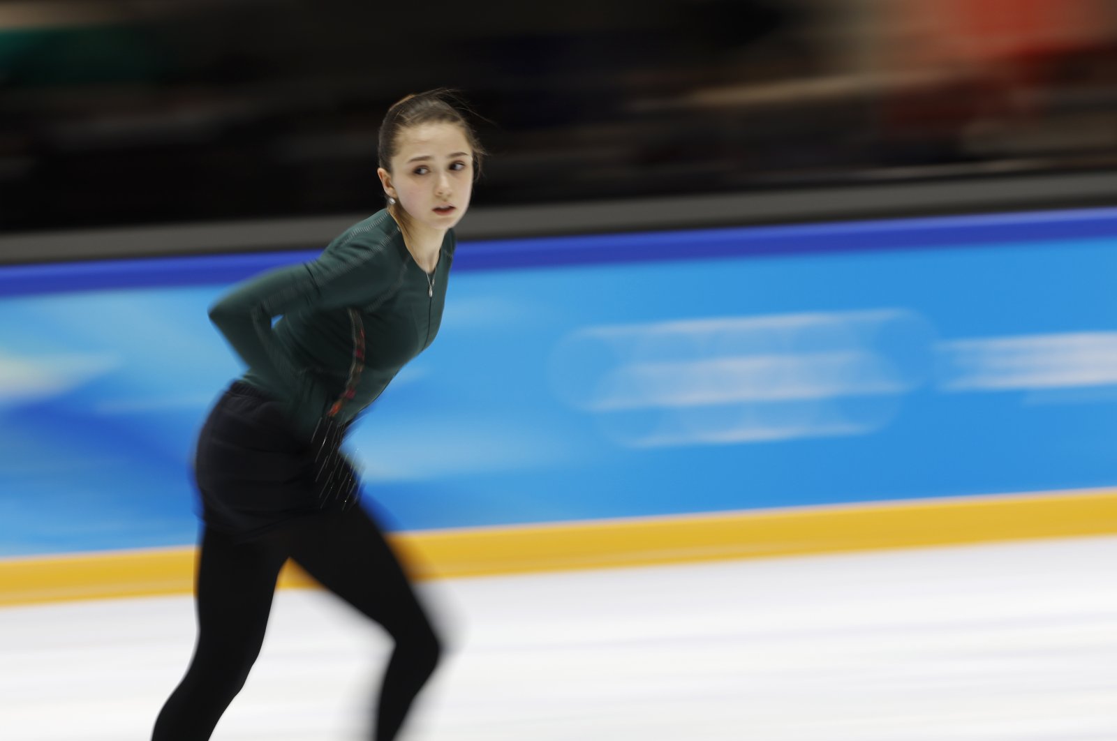 Russian Olympic Committee&#039;s (ROC) figure skater Kamila Valieva trains at the Beijing 2022 Olympic Games, Beijing, China, Feb. 14, 2022. (EPA Photo)