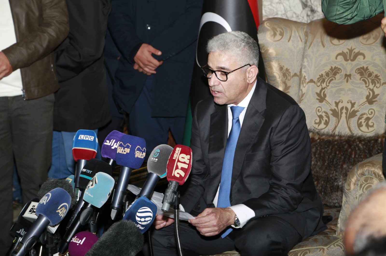 Fathi Bashagha holds a news conference in Tripoli, Libya, Feb. 10, 2022. (AP File Photo)