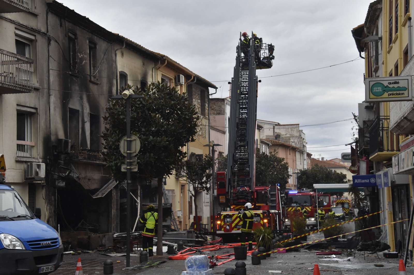 Rescue teams search the rubble for missing inhabitants after an explosion in Saint-Laurent-de-la-Salaque, France, Feb. 14, 2022. (AFP Photo)
