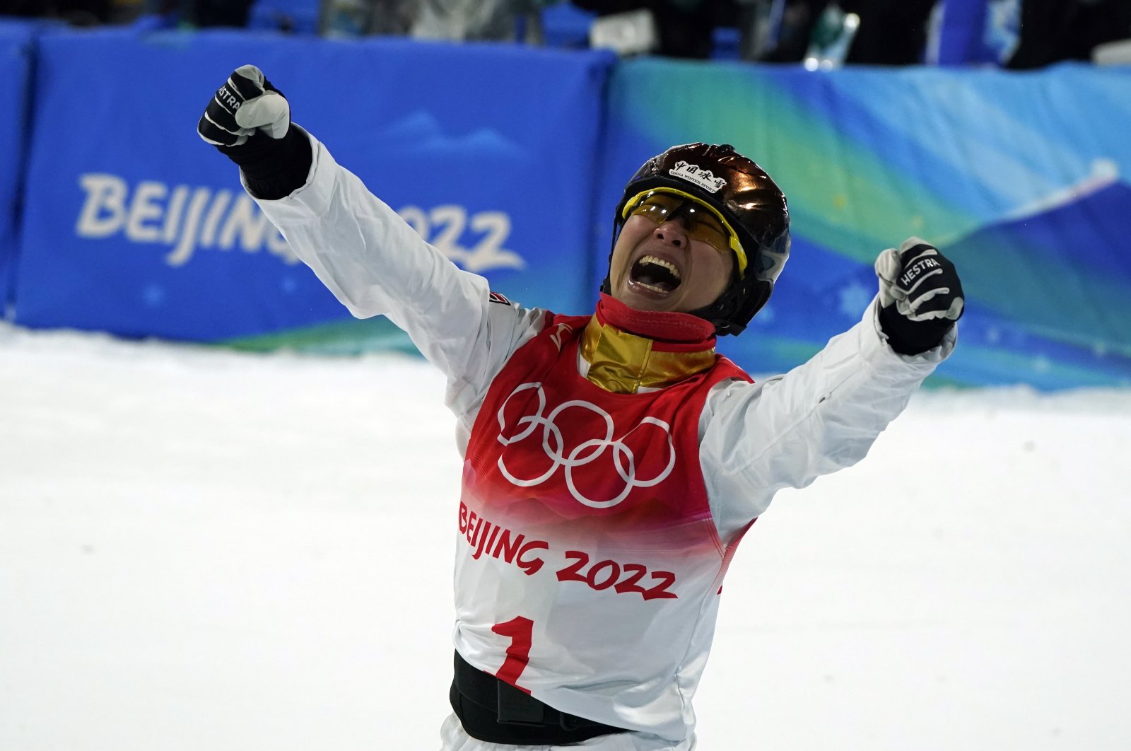 China&#039;s Xu Mengtao reacts during 2022 Winter Olympics women&#039;s aerials finals, Zhangjiakou, China, Feb. 14, 2022. (AP Photo)