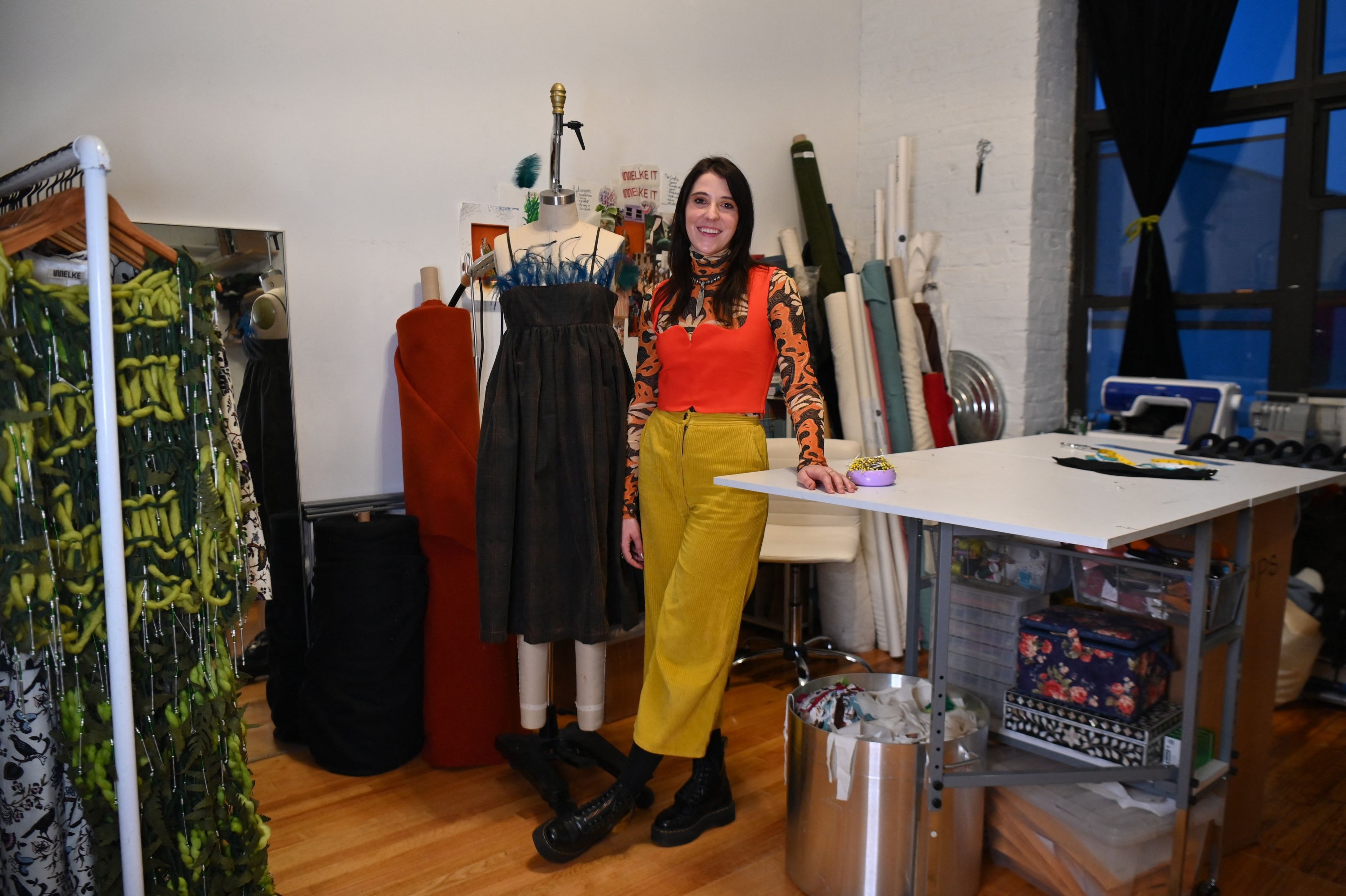 Fashion designer Emma Gage of Melke stands for a photo in her studios, Feb. 4, 2022, New York City, U.S. (AFP Photo)
