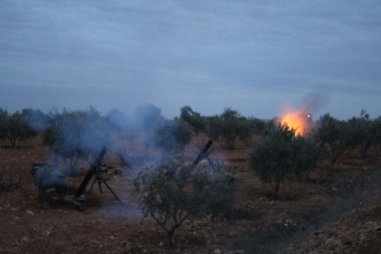 Turkey-backed Syrian opposition groups strike YPG targets, al-Bab, northern Syria, Feb. 2, 2022. (IHA Photo)
