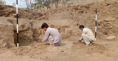 Archaeologists excavate the Baho Dheri village in Swabi, northwestern Pakistan, Feb. 15, 2022. (AA)
