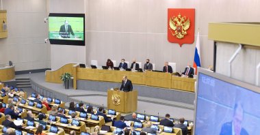 Russian Foreign Minister Sergey Lavrov delivers a speech during a session of the State Duma, the lower house of Russia's parliament, Moscow, Russia, Jan. 26, 2022. (AFP Photo)