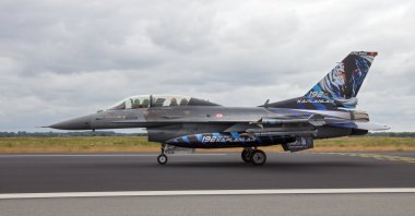 Special tiger painted Turkish Air Force F-16 fighter jet during the NATO Tiger Meet at Schleswig-Jagel airbase, Germany, June 23, 2014. (Shutterstock Photo)