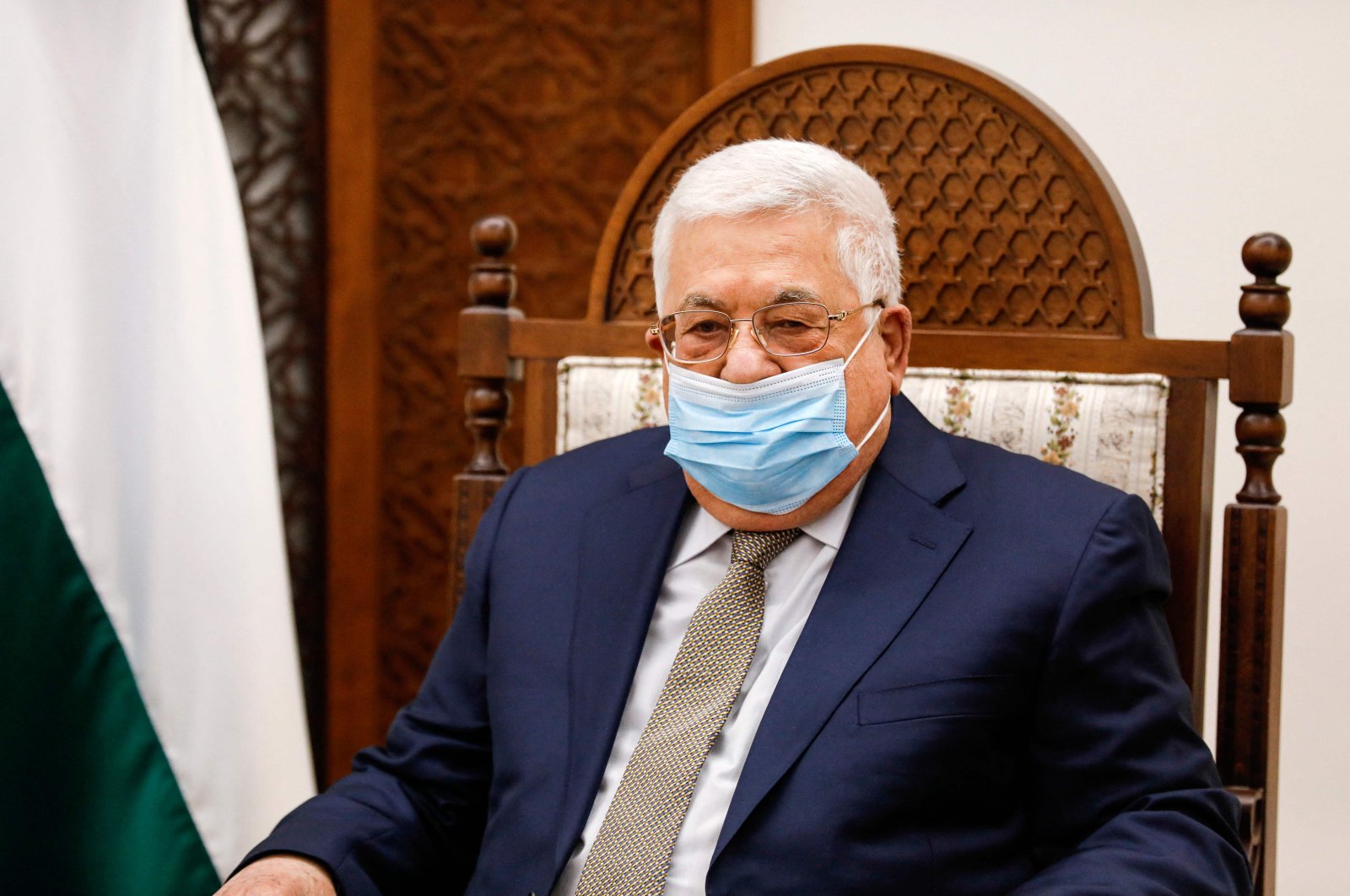 Palestinian President Mahmoud Abbas meets Germany&#039;s Foreign Minister (not pictured) in Ramallah, in the Israeli-occupied West Bank, Palestine, Feb. 10, 2022. (AFP Photo)