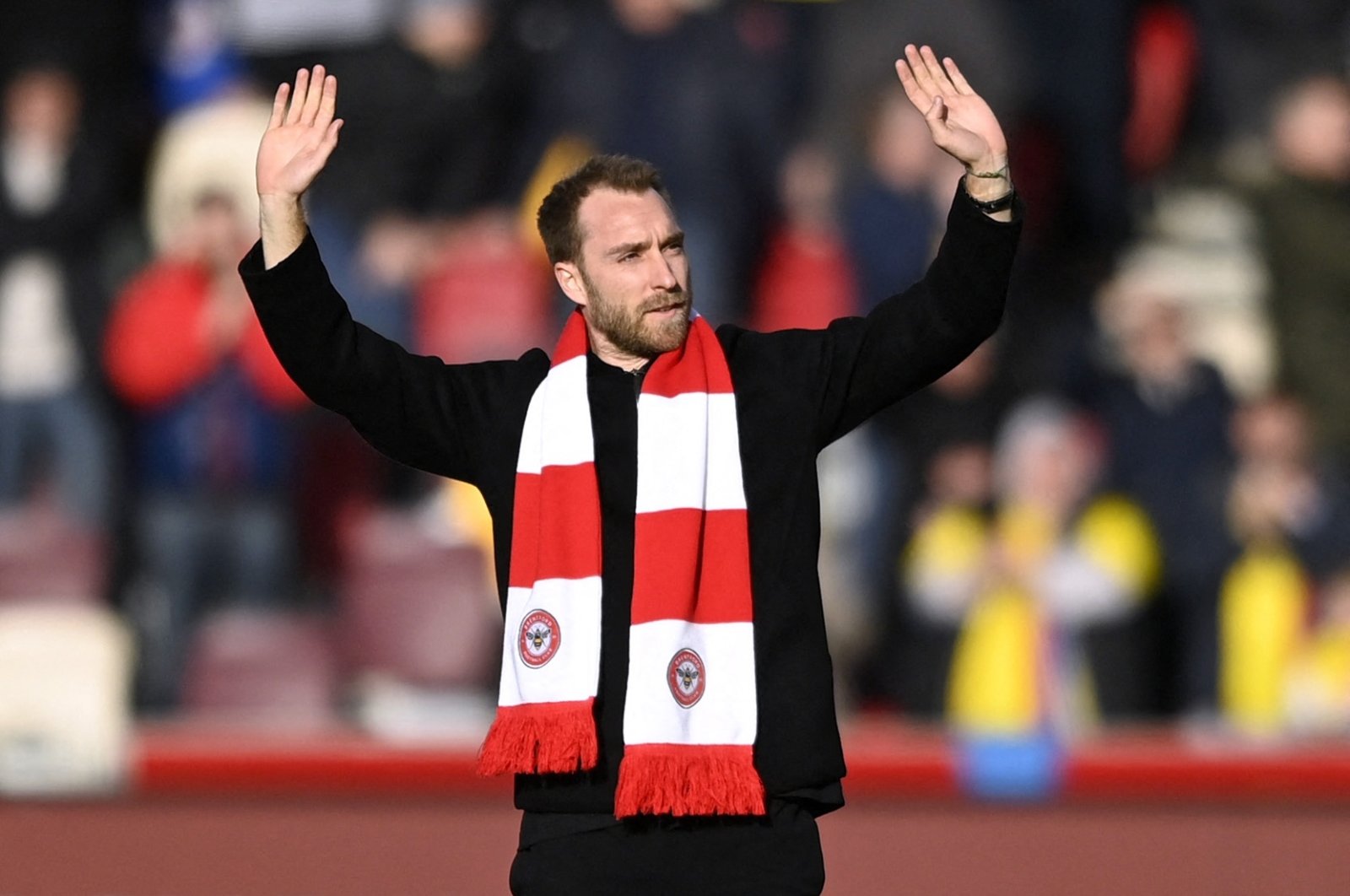Brentford&#039;s Christian Eriksen is unveiled to fans before a Premier League match against Crystal Palace, Brentford Community Stadium, London, England, Feb. 12, 2022. (Reuters Photo)