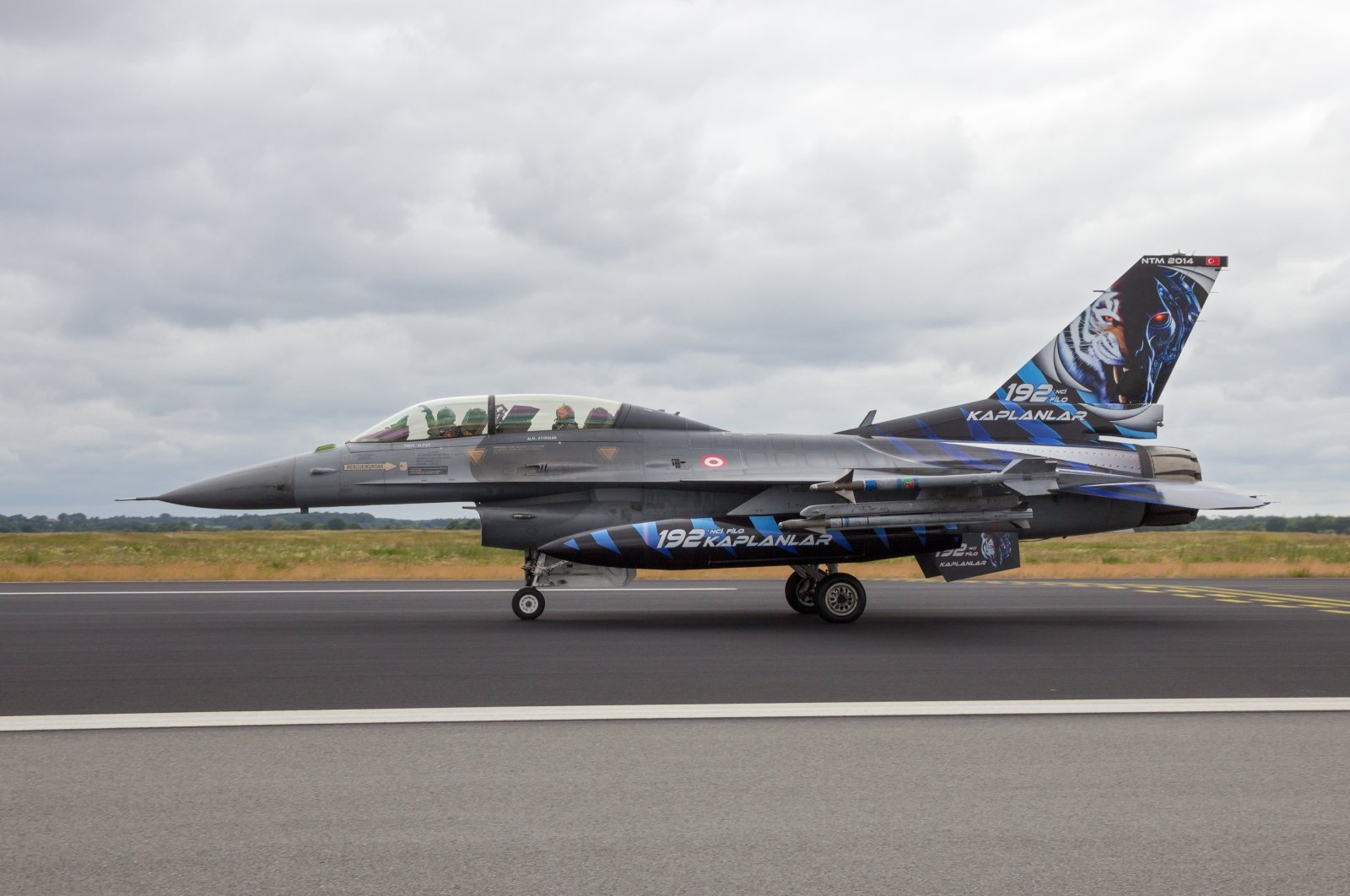 Special tiger painted Turkish Air Force F-16 fighter jet during the NATO Tiger Meet at Schleswig-Jagel airbase, Germany, June 23, 2014. (Shutterstock Photo)