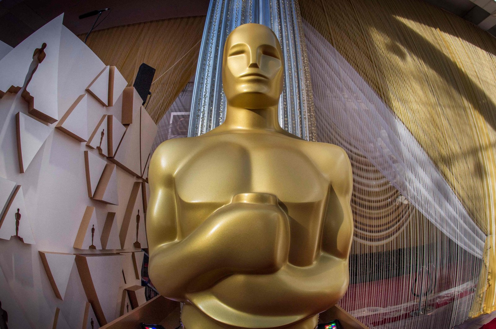 In this file photo, the Oscars statue is displayed on the red carpet area on the eve of the 92nd Oscars ceremony at the Dolby Theater in Hollywood, California, U.S., Feb. 8, 2020. (AFP Photo)