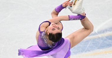 Russia&#039;s Kamila Valieva competes in the Beijing 2022 Winter Olympic women&#039;s single skating short program of the figure skating event, Beijing, China, Feb. 15, 2022. (AFP Photo)