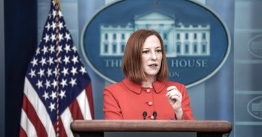 White House press secretary Jen Psaki speaks during a daily press briefing at the James S. Brady Press Briefing Room of the White House, in Washington, D.C., U.S, Feb. 16, 2022. (EPA Photo)