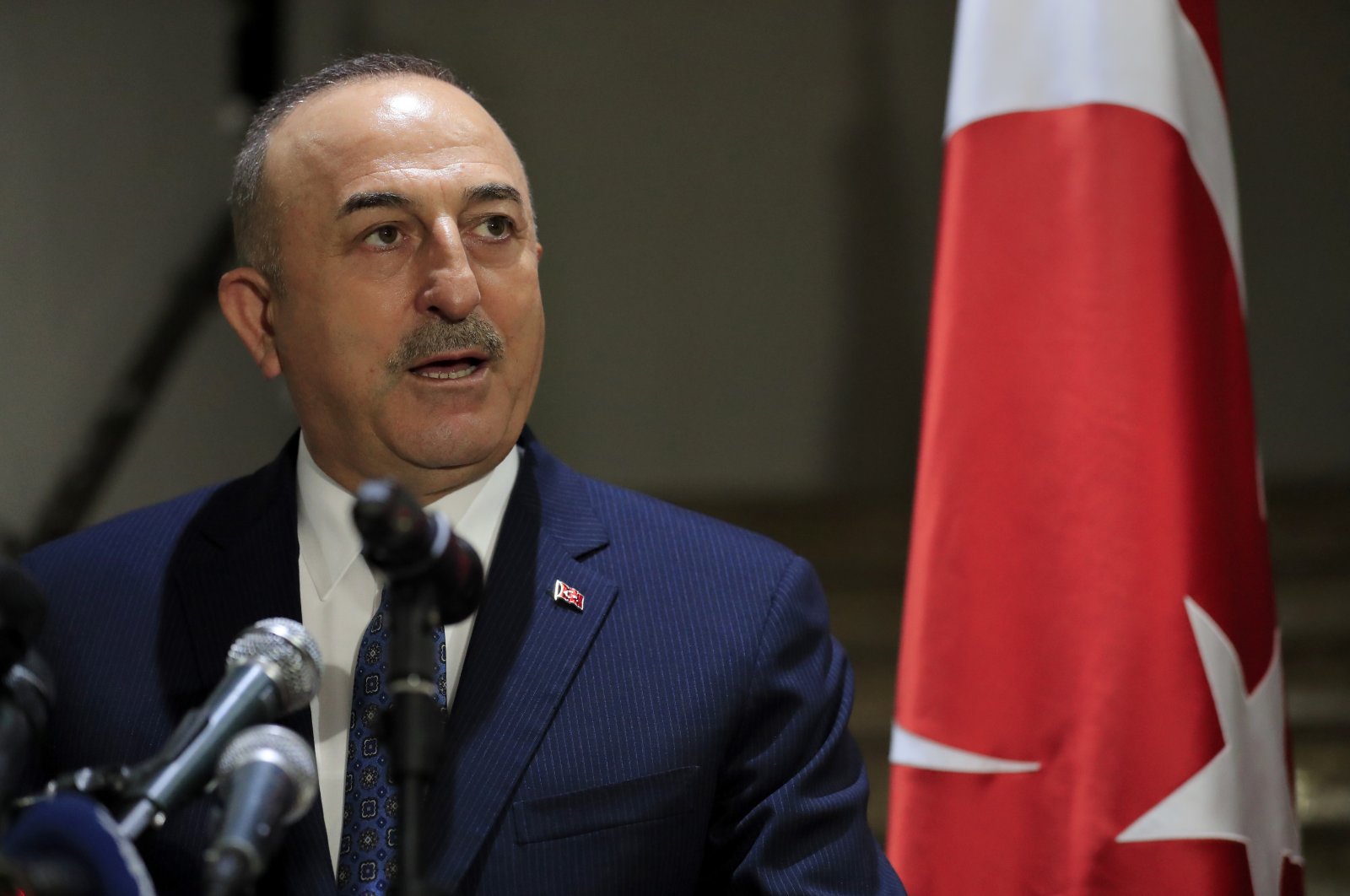 Foreign Minister Mevlüt Çavuşoğlu speaks during a joint press conference with his Lebanese counterpart Abdallah Bou Habib, at the Lebanese Foreign Ministry, in Beirut, Lebanon, Nov. 16, 2021. (AP File Photo)