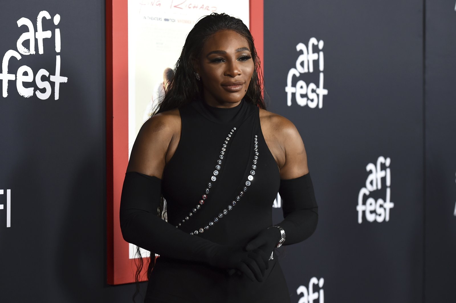 Serena Williams at the premiere of &quot;King Richard&quot; during the American Film Fest, Los Angeles, California, U.S.,  Nov. 14, 2021. (AP Photo)