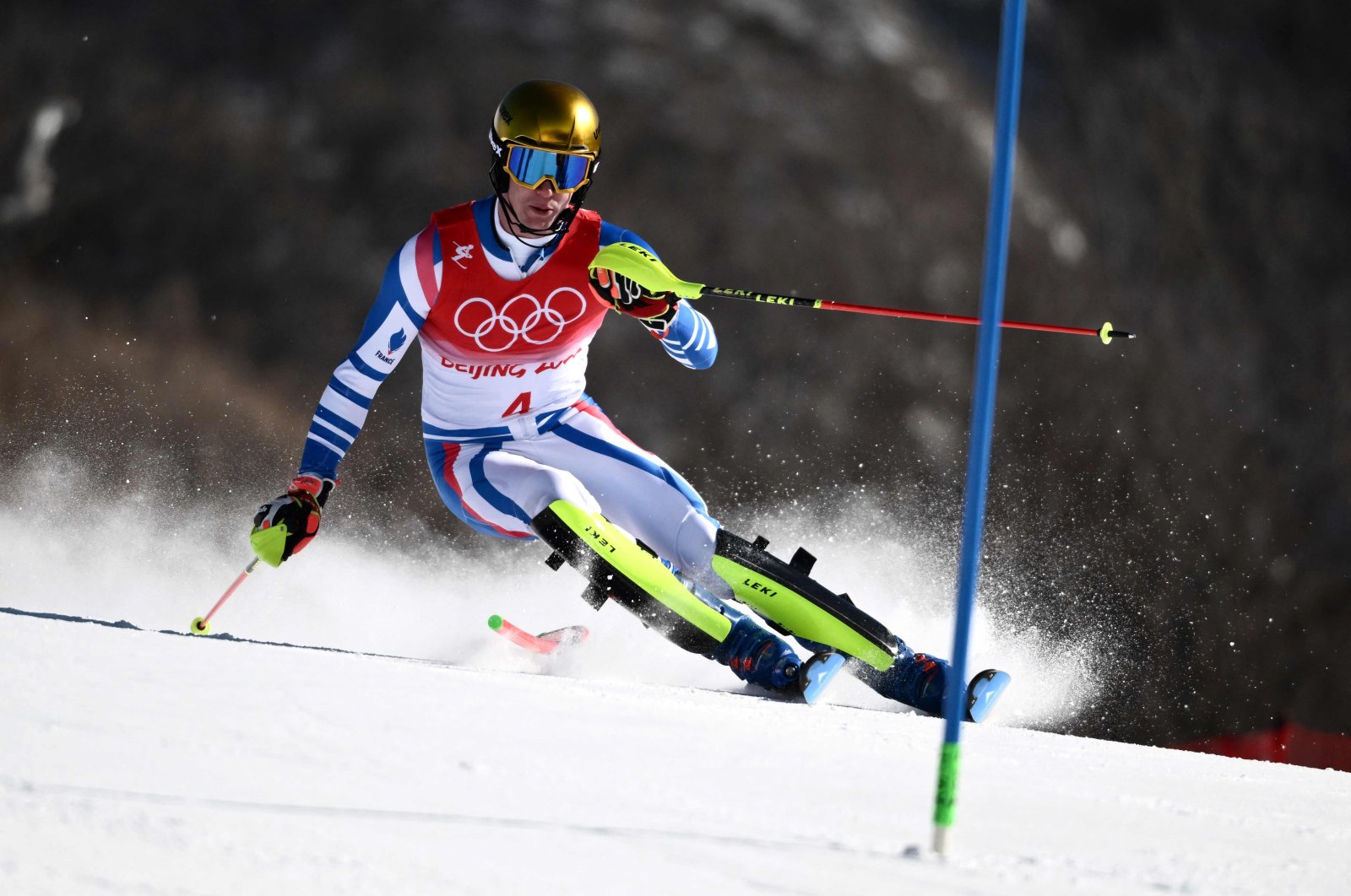 France&#039;s Clement Noel competes in the first run of the men&#039;s slalom during the Beijing 2022 Winter Olympic Games, Yanqing, China, Feb. 16, 2022. (AFP Photo)