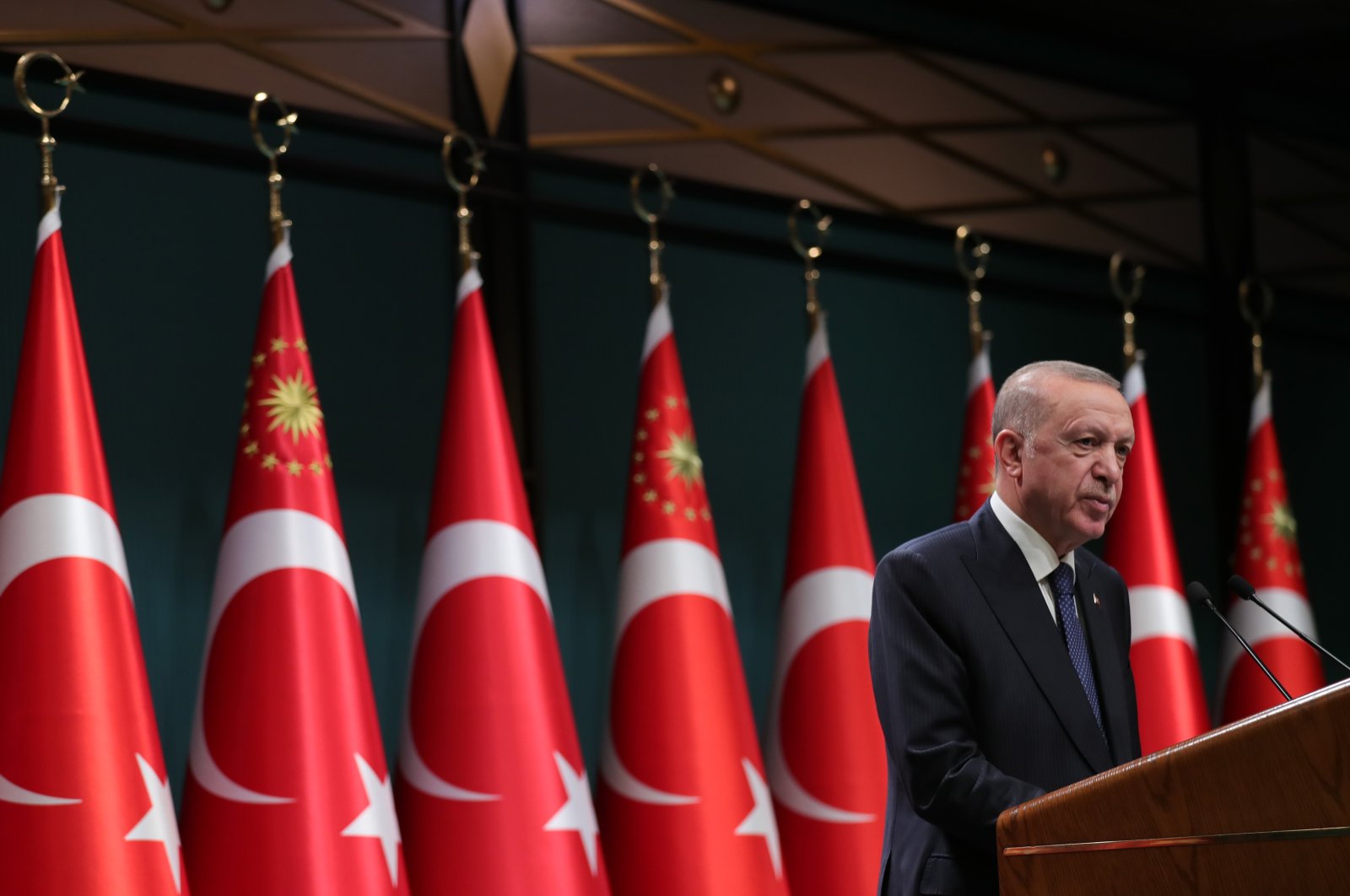 President Recep Tayyip Erdoğan outlines the new energy measures following a Cabinet meeting in the capital Ankara, Turkey, Feb. 16, 2022. (AA Photo)