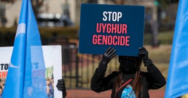 Uyghur Turks stage a protest in front of the White House against China and the 2022 Beijing Winter Olympics, Washington, D.C., Feb. 5, 2022 (AA Photo)