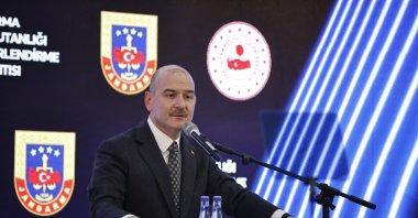 Interior Minister Süleyman Soylu speaks at the evaluation meeting of the year 2021 at the Gendarmerie General Command in Ankara, Turkey, Feb.16, 2022. (AA Photo)